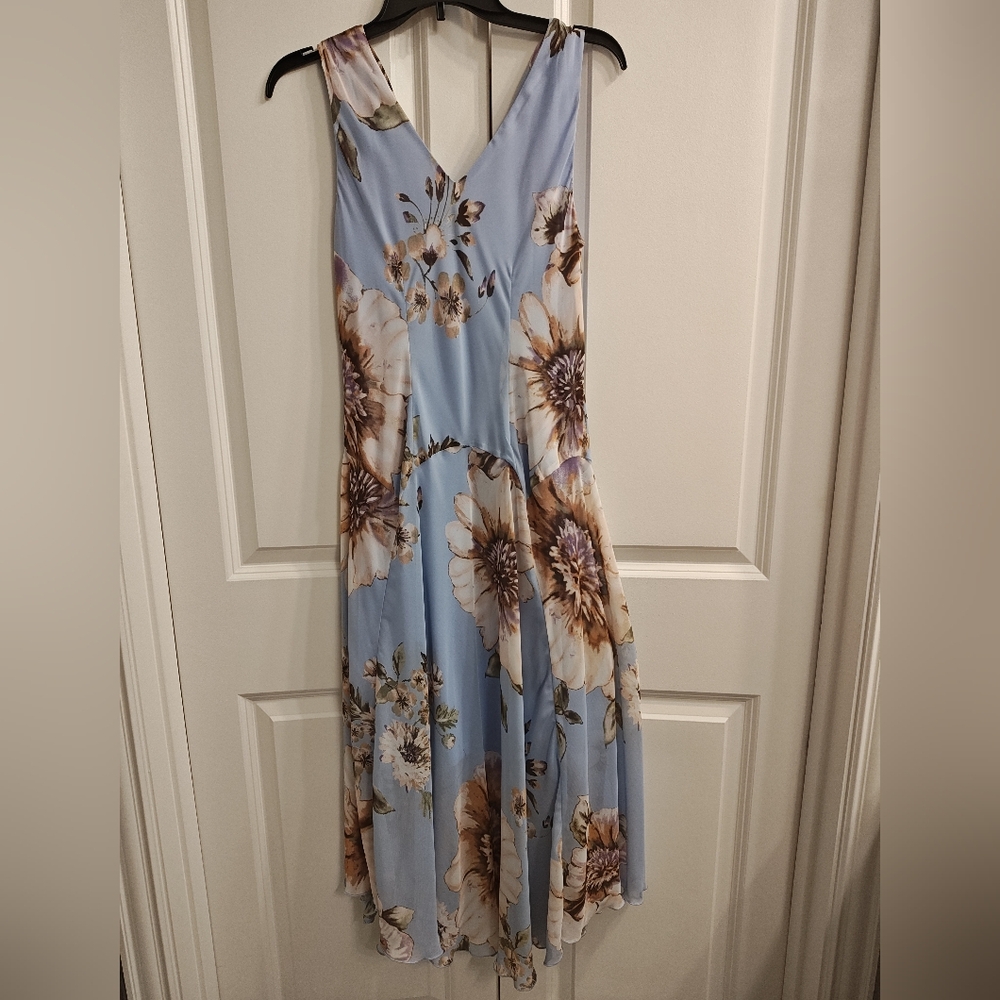 Robbie Bee Floral Sleeveless Ankle Length Dress in Light Blue,Size 10.